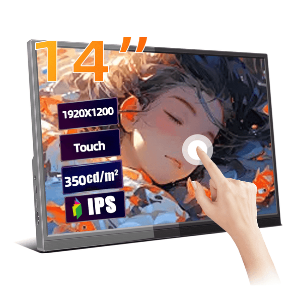 14 Inch Portable Touch Monitor 1920x1200, Ultra-Slim Plug-and-Play Second Screen for Laptop/PC, Ideal for Remote Workers & College Students