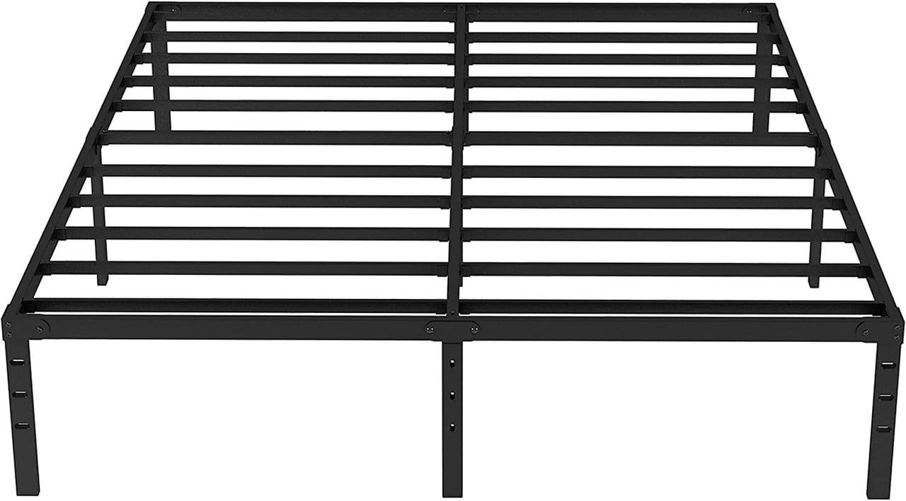 14-Inch Black Metal Queen Platform Bed Frame with Storage