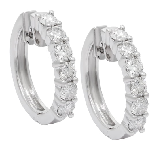 Diana M 14 Kt White Gold, 0.75" Hoop Earrings Featuring 1.80 Cts Tw Round Diamonds