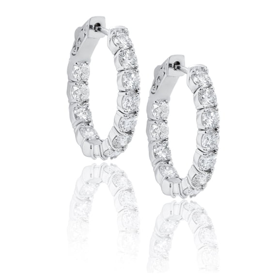 Diana M 14 Kt White Gold, 1" Hoop Earrings Featuring 3.00 Cts Tw Round Diamonds