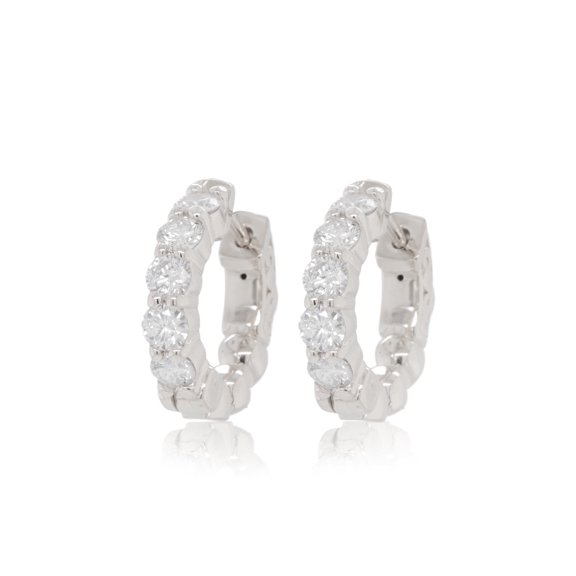 Diana M 14 Kt White Gold, .50" Half-Way Hoop Earrings Featuring 1.00 Cts Tw Round Diamonds