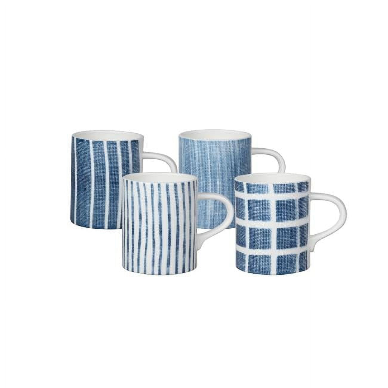 Set of 4 Blue Ceramic 14 oz Microwave Safe Mugs