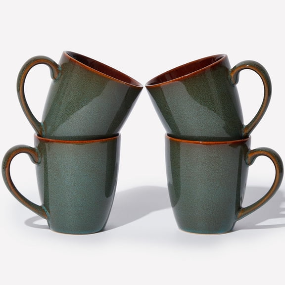 14 oz Ceramic Coffee Mugs Set of 4, Reactive Glaze Stackable Cups for Latte Tea Cappuccino, Brown & Green Microwave Dishwasher Safe Drink Mugs for Daily Home Use