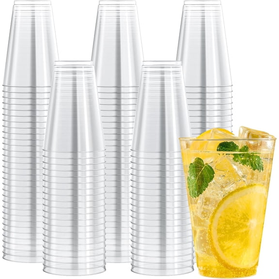 14 oz Clear Plastic Cups, 200 Pack Heavy-duty Party Glasses, Disposable plastic cups for wedding Cocktails Tumblers, Ideal for Wedding & Party