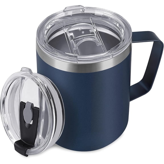 14 oz Coffee Mug, Vacuum Insulated Camping Mug with Lid, Double Wall Stainless  Travel Tumbler Cup, Thermal Coffee Mug,  Coated Navy Blue