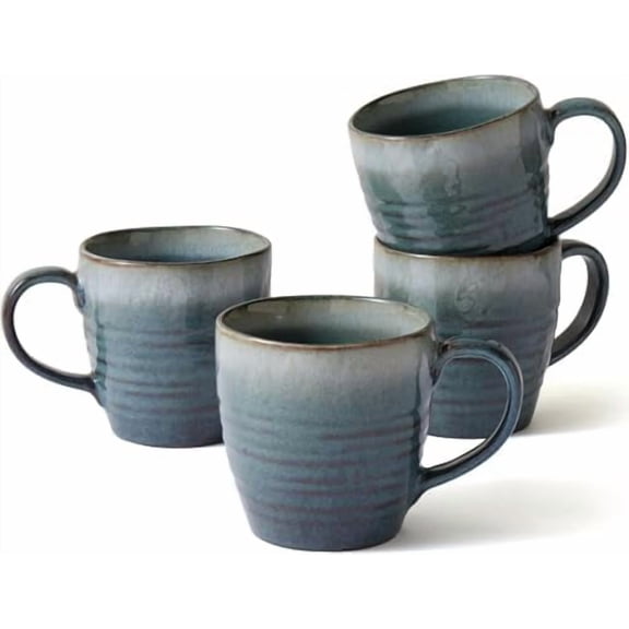 14 oz Coffee Mugs Set of 4, Ceramic Coffee Mugs with Handle – Reactive Glaze Stoneware Coffee Mug Set for Tea, Latte, Cappuccino, Cocoa, Hot Chocolate – Microwave & Dishwasher Safe - Blue