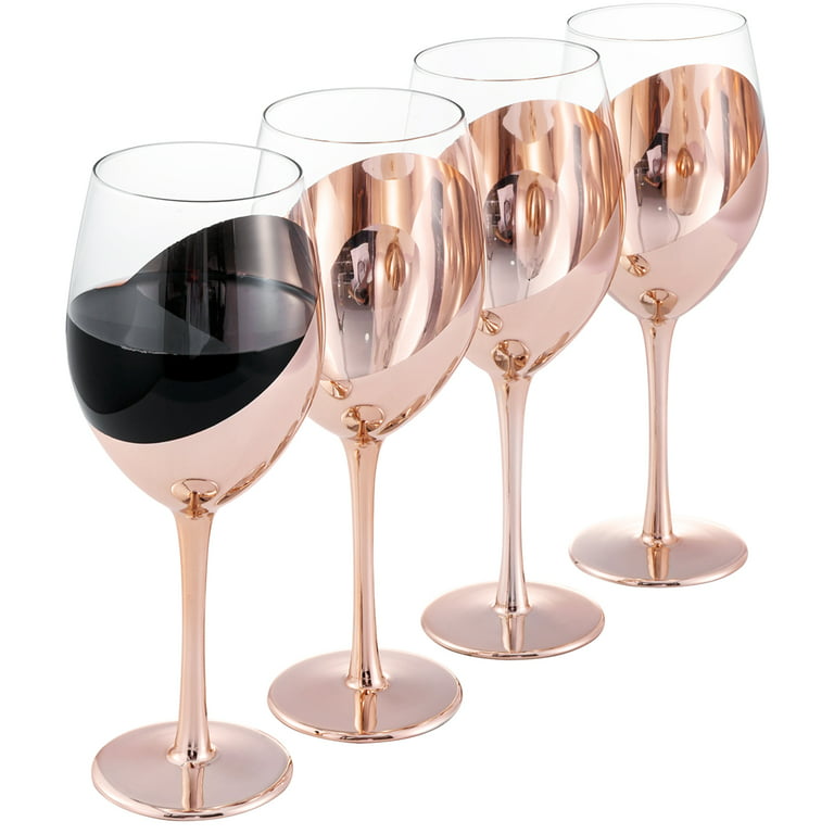 Stemless Wine Glasses with Metallic Rose Gold Angled Design, Set of 4 –  MyGift