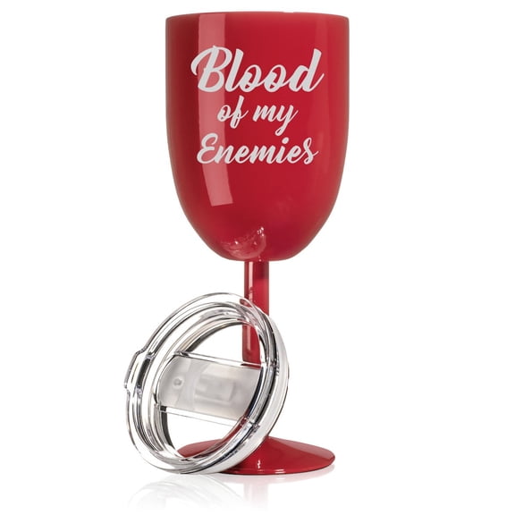 14 oz Double Wall Vacuum Insulated Stainless Steel Wine Tumbler Glass with Lid Blood Of My Enemies (Red)