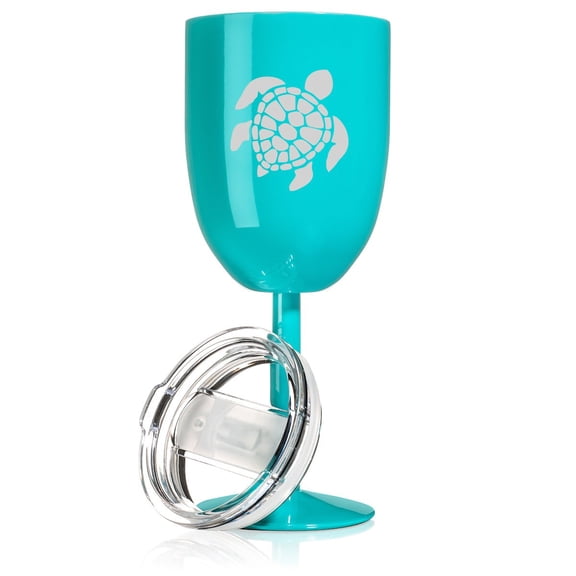 14 oz Double Wall Vacuum Insulated Stainless Steel Wine Tumbler Glass with Lid Sea Turtle (Teal)
