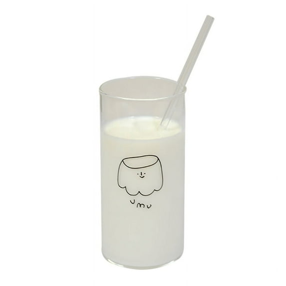 14 oz Glass Tumblers with Lids, Smoothie Cup, Iced Coffee Cups Set, Glass Cups With Straws for Water Smoothies Juice Iced Tea Drink Bottle Glass Cup with Straw Drink Bottle Household