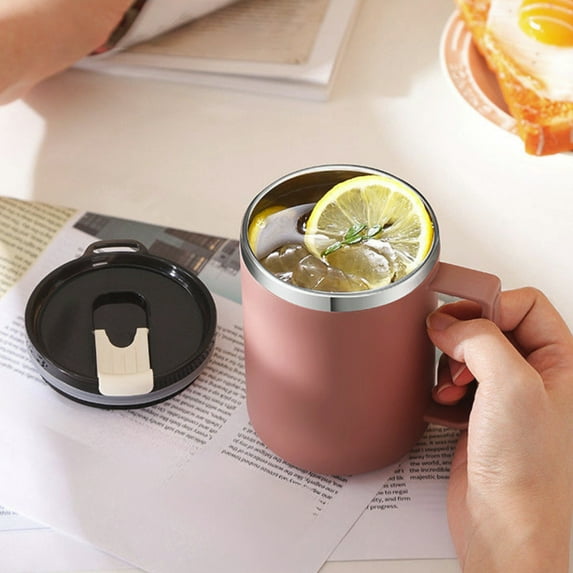 14 oz Insulated Coffee Mug, Stainless Steel Coffee Cup with Handle, Double Wall Vacuum Tumbler, Coffee Travel Mug Spill Proof with Lid - coffee Cup for Keep Hot/Ice Coffee,Tea and Beer (Pink)