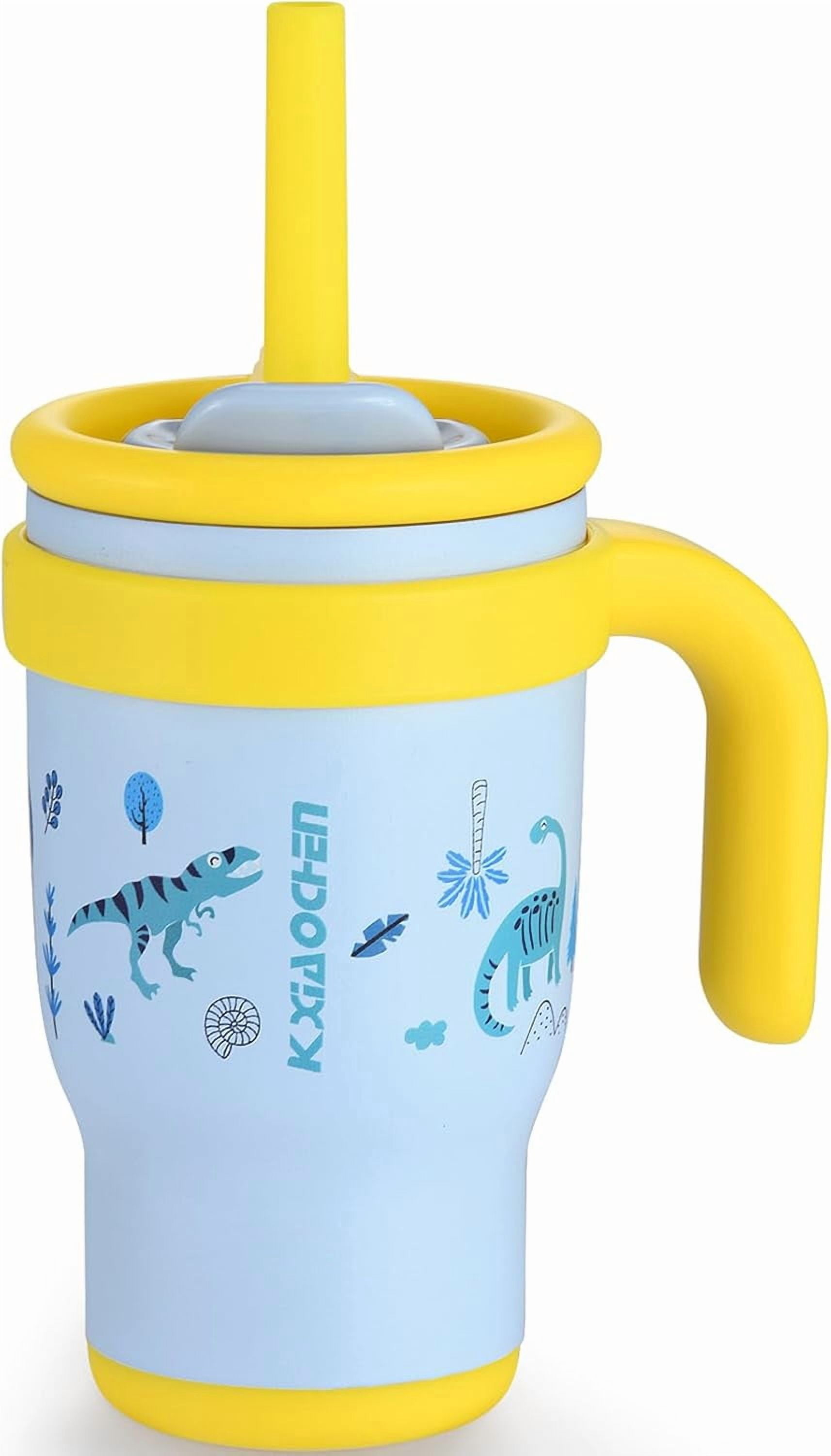 14 oz Kids Tumbler with Handle for Spill Proof Insulated Stainless Steel Reusable Tumbler for Toddlers, Keeps Drinks Cold up to 24 Hrs,Blue Dinosaur