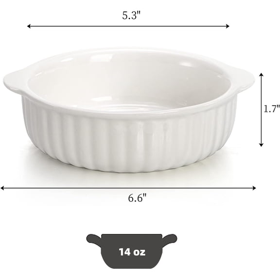 14 oz Porcelain Ramekins Oven Safe, 6 Pack Large Ceramic Creme Brulee Souffle Baking Dishes with Handle, 5 Inch French Onion Soup Bowls for Ramen, Stew, Lava Cakes, Pot Pie, White
