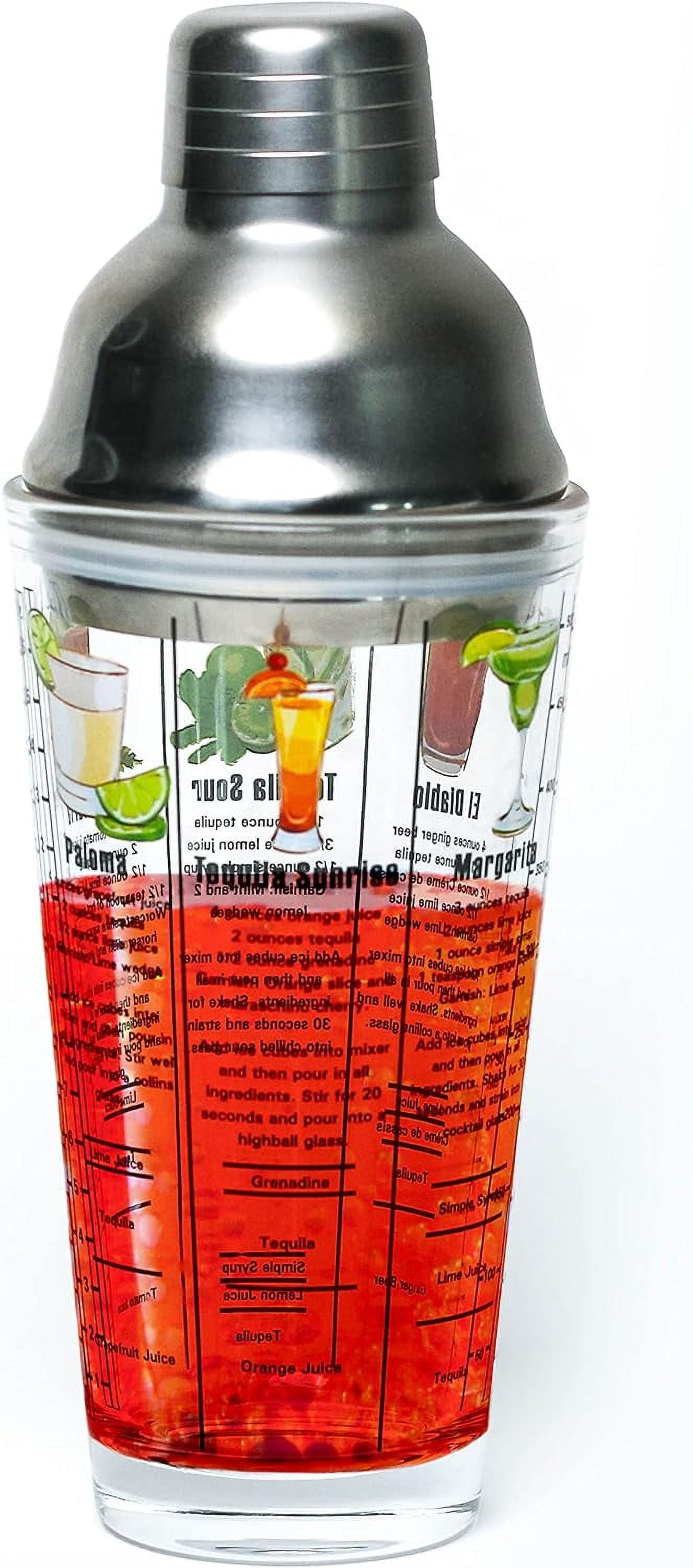 14 oz Recipe Glass Cockail Shaker Wih Srainer op Includes 6 Cockail