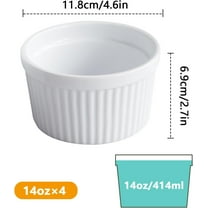 14 oz White Souffle Dishes Set of 4 Porcelain Ramekins for Baking, Microwave & Oven Safe