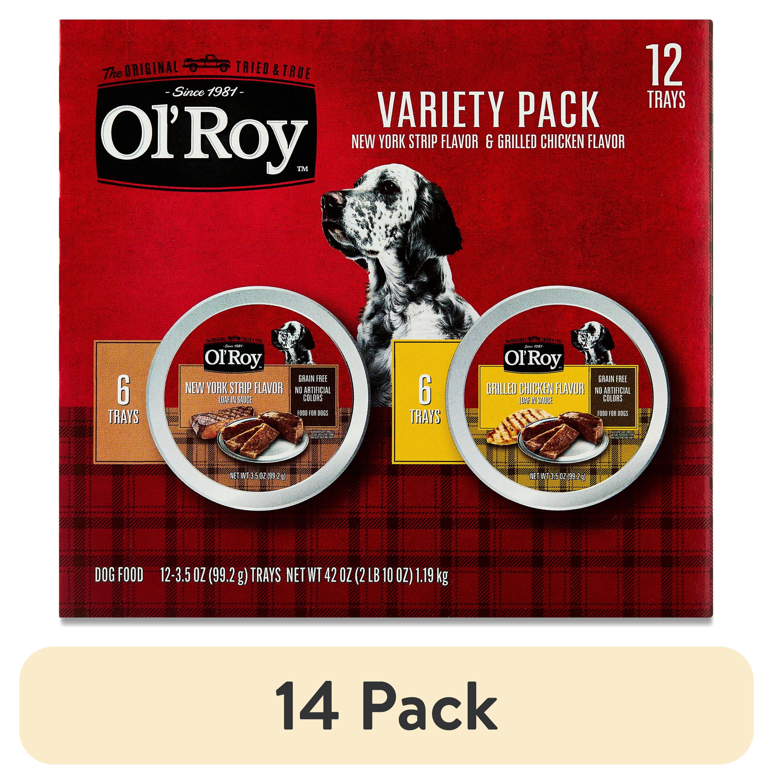 (14 pack) Ol' Roy Grain-Free Wet Dog Food Variety Pack New York Strip & Grilled Chicken, 3.5 oz Cups, 12 Pack