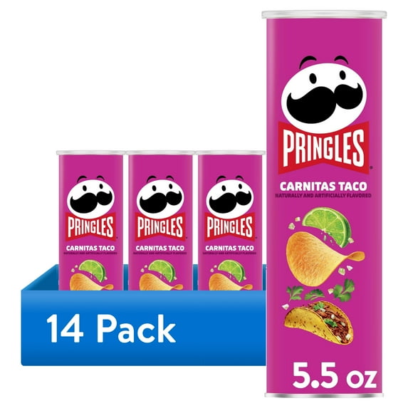 (14 pack) Pringles Carnitas Taco Potato Crisps Chips, Lunch Snacks, 5.5 oz Canister