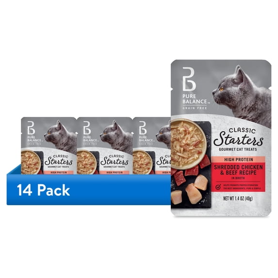 (14 pack) Pure Balance Classic Starters Shredded Chicken and Beef Recipe in Broth, 1.4 oz