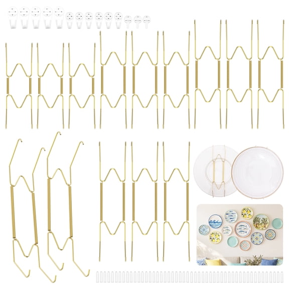 14 pcs Plate Hanger for Wall 5/6/7/8/9 Inches Invisible Decorative Wall Plate Hanger Metal for Display Various Sizes with No Marking Nails for Decorative