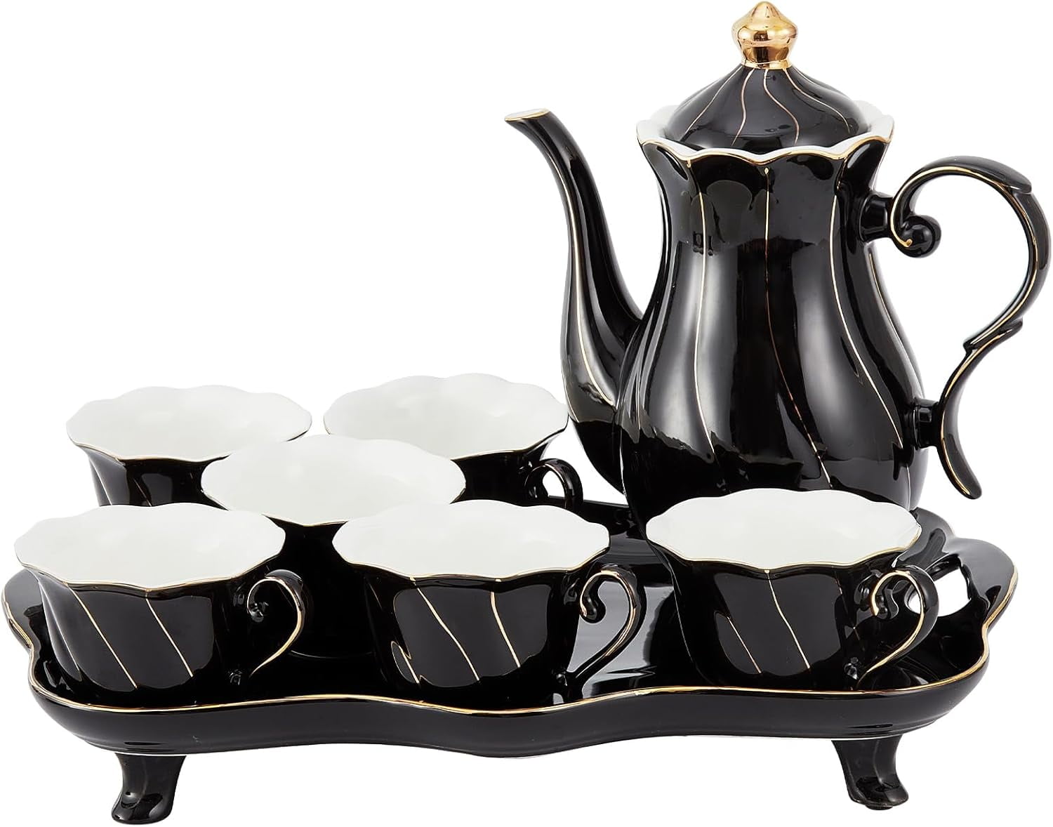 14 pcs Tea Set of 6 with Tray & Spoons, Modern Diamond Design Tea ...