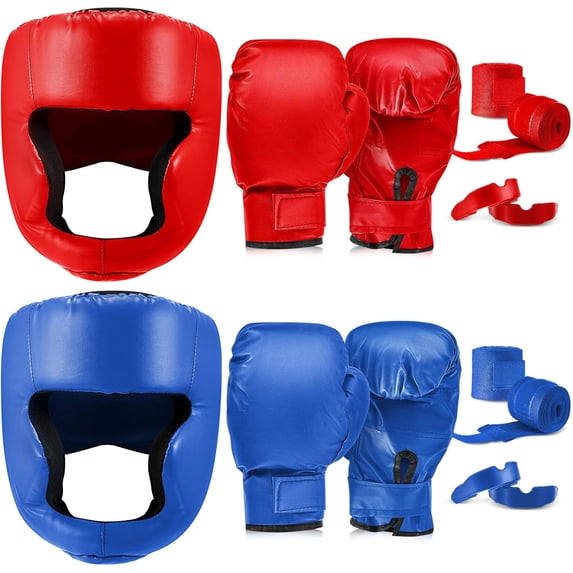 14 Piece Boxing Training Set, 2 Pair 16 Ounce Boxing Gloves, Helmet & Face Mask, Unisex Adult & Youth Beginner Training Gear