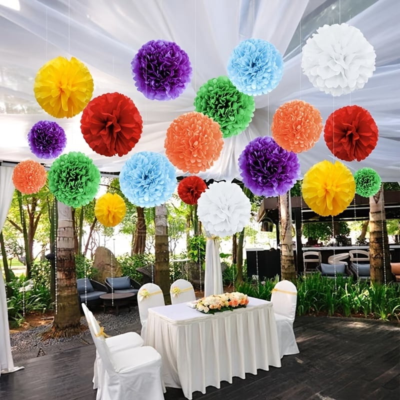 14-piece pack, DIY paper flower ball pom pom hanging decorations, Halloween decorations, Christmas decorations