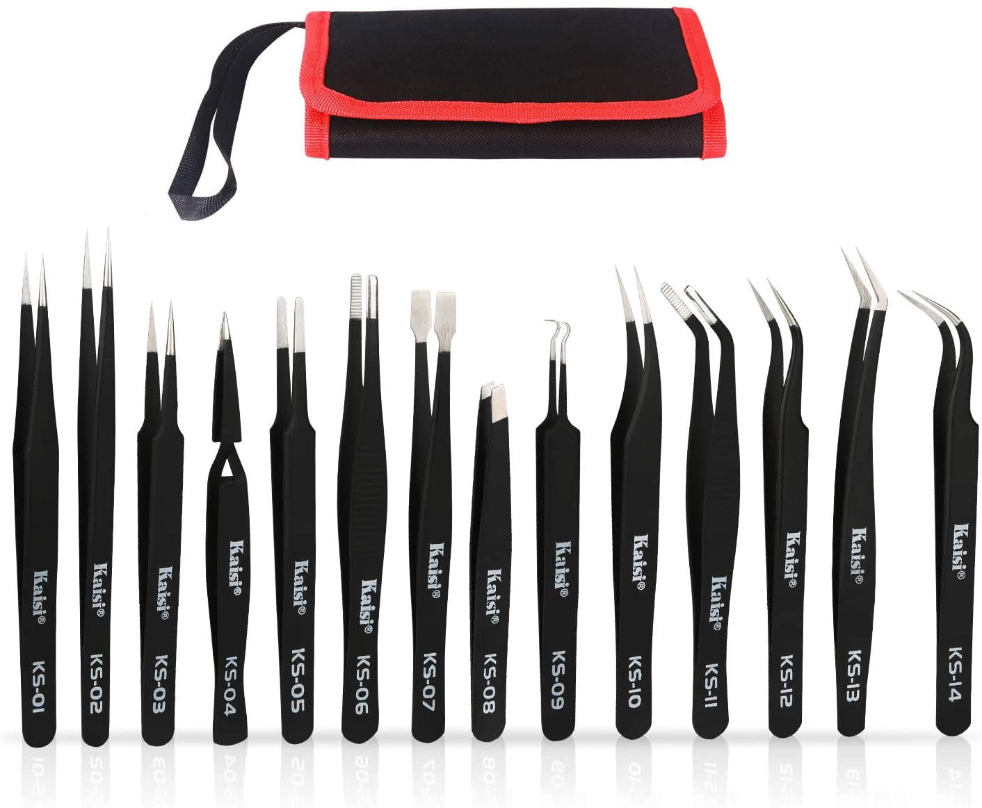 14-piece precision tweezers set, anti-static stainless steel tweezers set for crafts, jewelry, electronics, and laboratory work