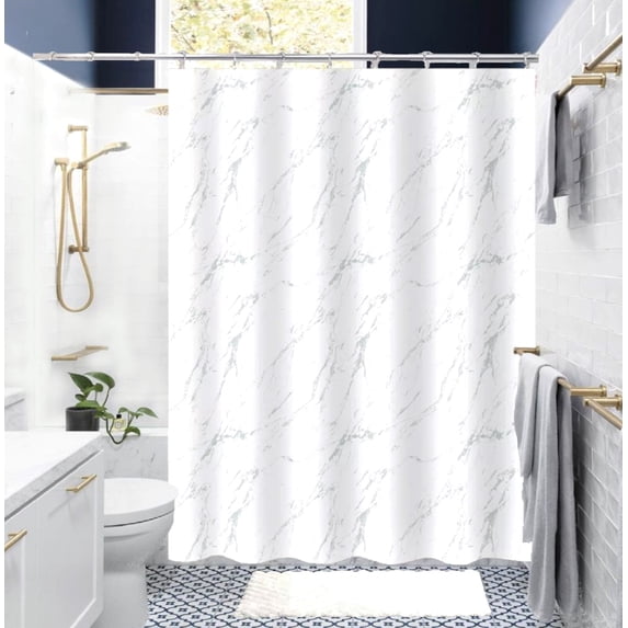 14 pieces Glitter White Bathtub Shower Curtain With 12 Hooks and Matching Bath Mat Rug Non Slip Super Soft Chenille for Bathroom Décor