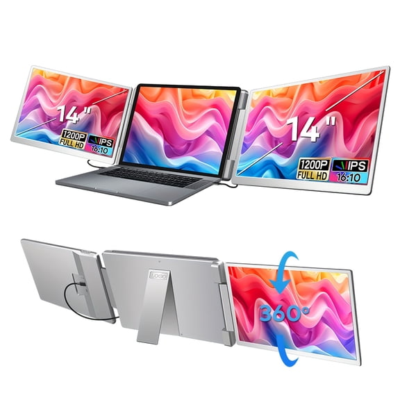 Laptop Screen Extender 14" portable monitor,Tri-Screen Portable Monitor 16:10 IPS FHD 1200P