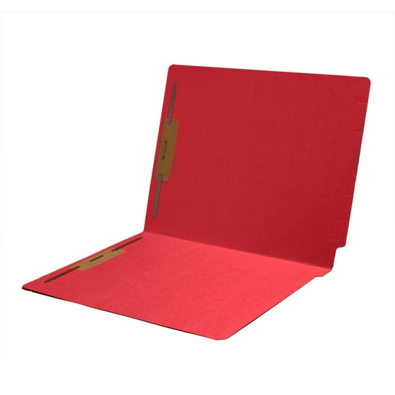 14 pt Color Folders, Full Cut 2-Ply End Tab, Letter Size, 2 Fasteners in Pos #1 & #3, Red (Box of 50)