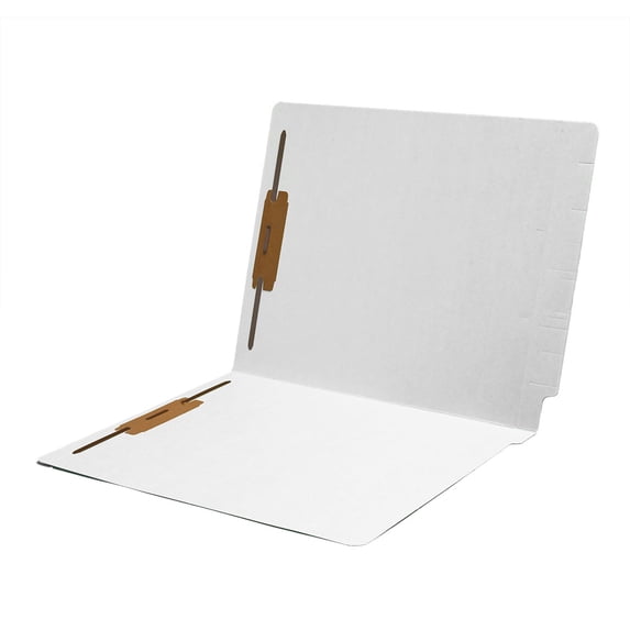 14 pt Color Folders, Full Cut 2-Ply End Tab, Letter Size, 2 Fasteners in Pos #1 & #3, White (Box of 50)