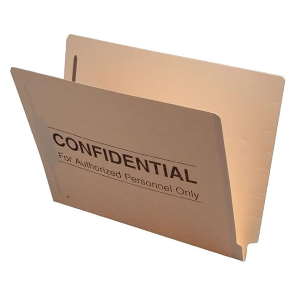 14 pt Manila Folders, Full Cut 2-Ply End Tab, Letter Size, Fastener Pos #1 & #3, "Confidential Printed (Box of 50)