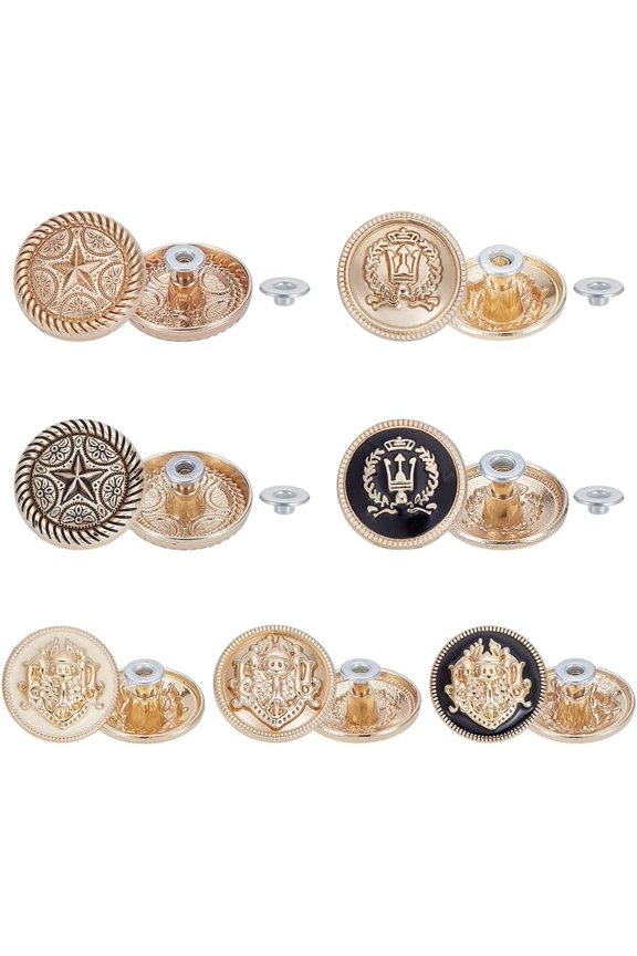 14 sets 7 styles Alloy Boot Shoelace Buckle Shoe Accessories Flat Round Mixed color 17~22x10~10.5mm Hole: 1.4~2mm 2 sets/style