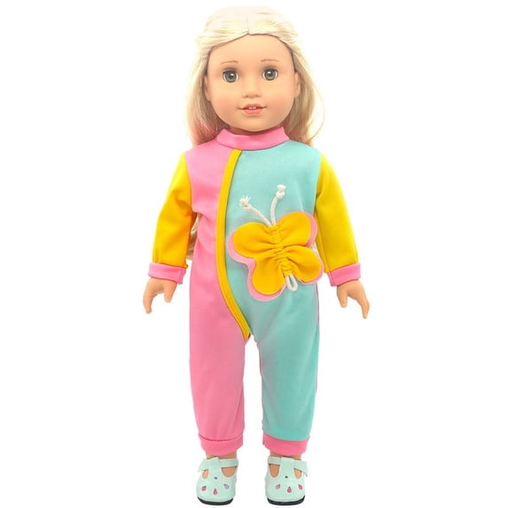 14 to 16 inches Doll Clothes- Yellow Butterfly Left and Right Color Onesies for Baby Doll
