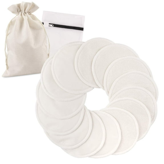 14 washable breastfeeding pads, reusable organic bamboo chest pads with laundry bags and storage bags - soft, absorbent, hypoallergenic and eco-friendly breastfeeding pads