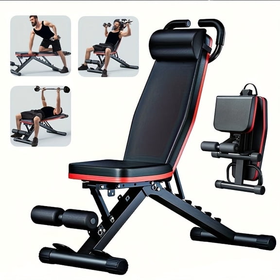 14 way home fitness chair with seat cushion, headrest, handle, and folding drawstring.