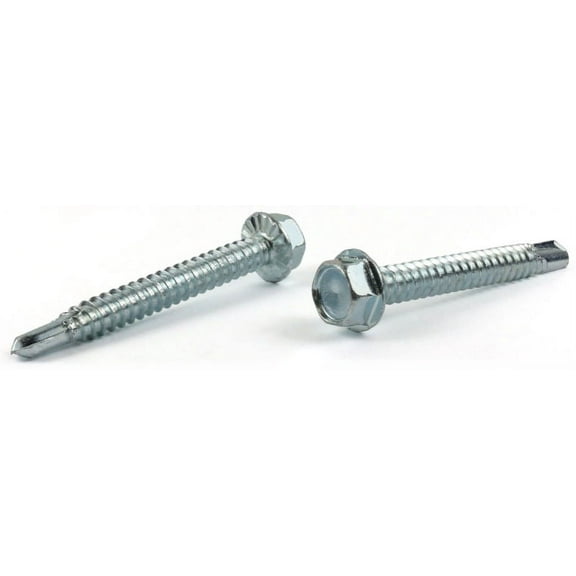#14 x 1" Self-Drilling Screws / Unslotted / Hex Washer Head / 18-8 Stainless Steel / Serrated - 500 Piece Carton