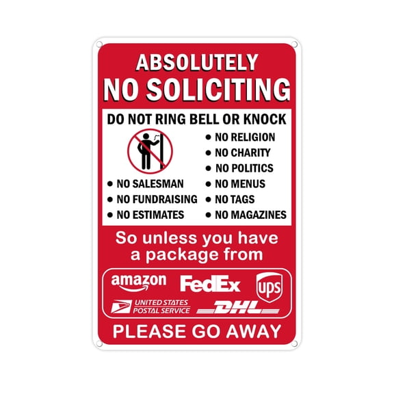 14 x 10 Inches Absolutely No Soliciting Sign for House - Do Not Ring Bell or Knock, Large Work from Home on No Soliciting Metal Go Away Yard Signs for Front Door Home, Sun-Proof, Rust-Free