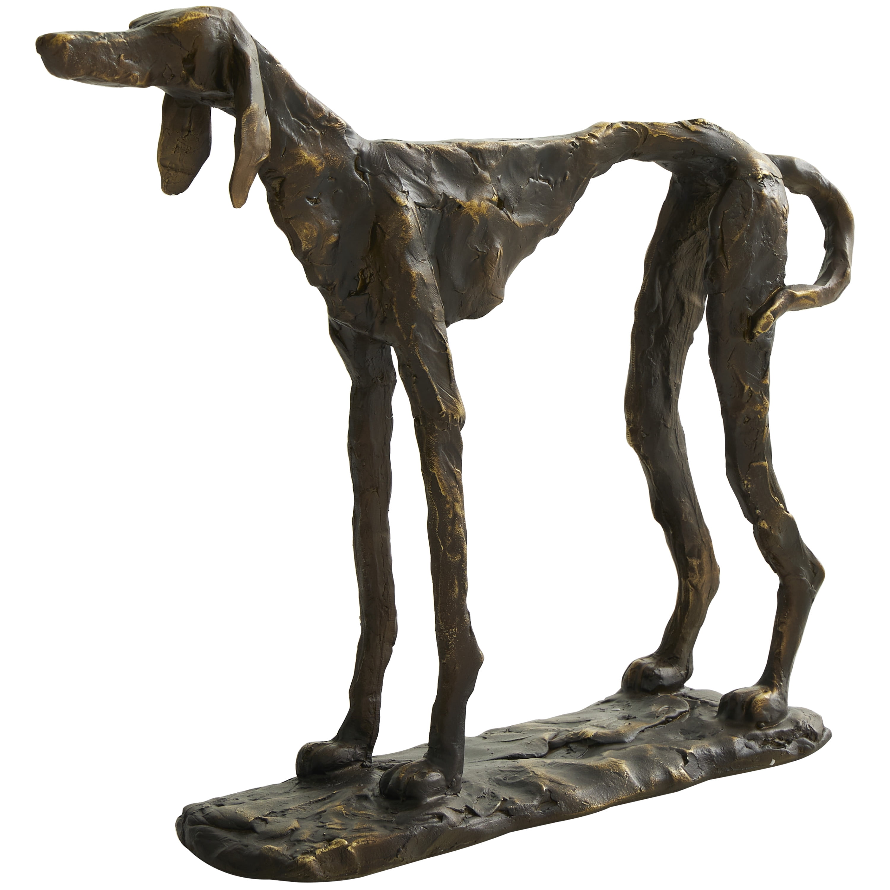 14" x 11" Bronze Polystone Distressed Slim Frame Dog Sculpture with Gold Accents, by DecMode