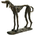 thumbnail image 1 of 14" x 11" Bronze Polystone Distressed Slim Frame Dog Sculpture with Gold Accents, by DecMode, 1 of 11