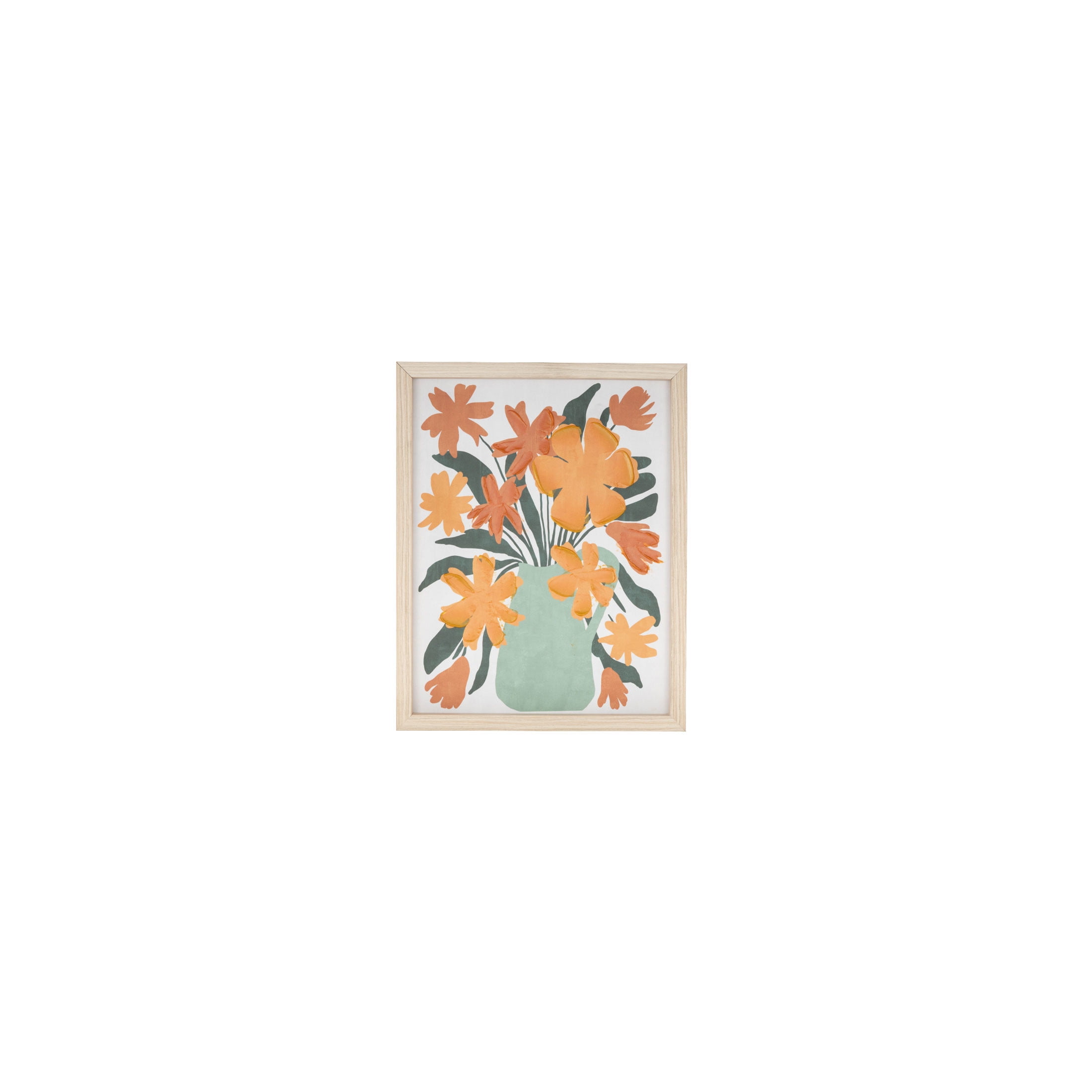 14" x 11" Floral Framed Wall Art with Green Leaves and Vase, by DecMode