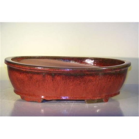 14 x 11 x 4 in. Ceramic Bonsai Pot, Parisian Red - Oval