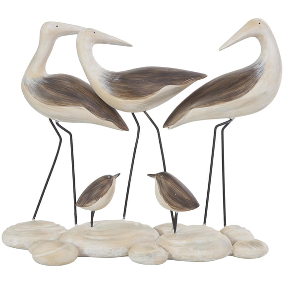 14" x 12" Brown Polyresin Family Bird Sculpture with Cream Rock Base, by DecMode