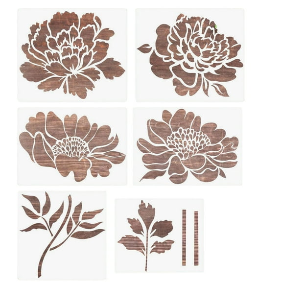 14 x 12 in Peony Flower Painting Stencil Set – Reusable Garden Fence Spray Paint Template for Wall Furniture Wood Floor DIY Craft Decor (6PCS)