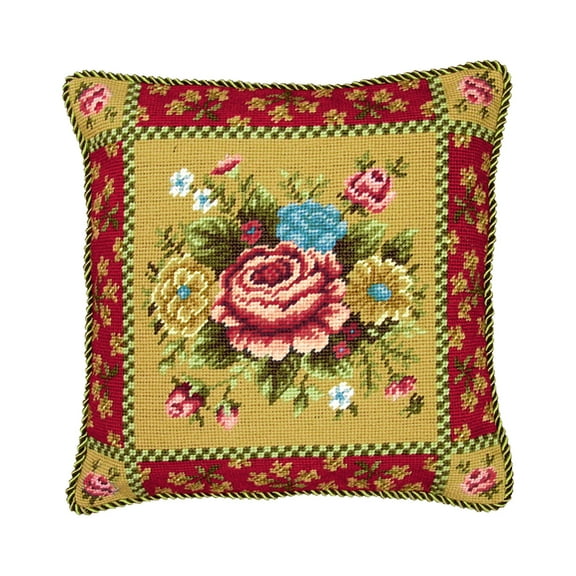 Abby Floral Bouquet Needlepoint Accent Pillow