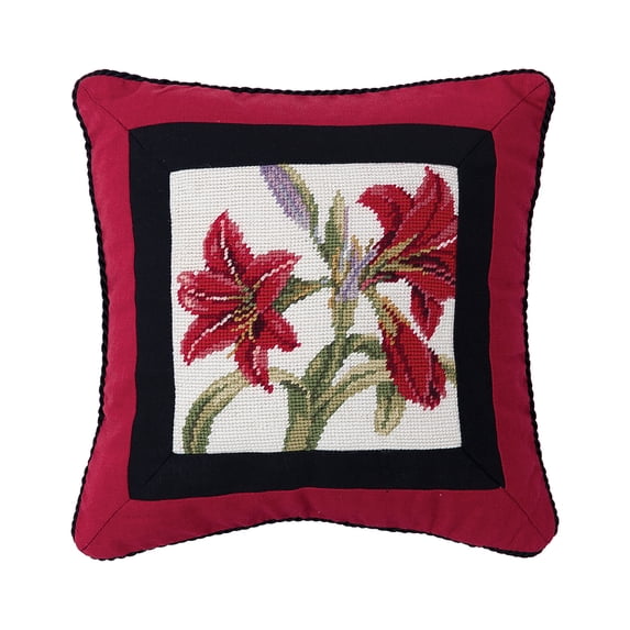 Amaryllis Bouquet Needlepoint Accent Pillow