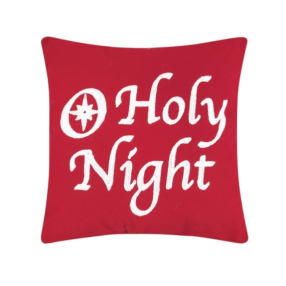 "O Holy Night" Christmas Mini Cotton Blend Red Accent Pillow 14" x 14"