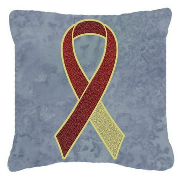 14 x 14 In. Burgundy and Ivory Ribbon for Head and Neck Cancer Awareness Indoor & Outdoor Fabric Decorative Pillow