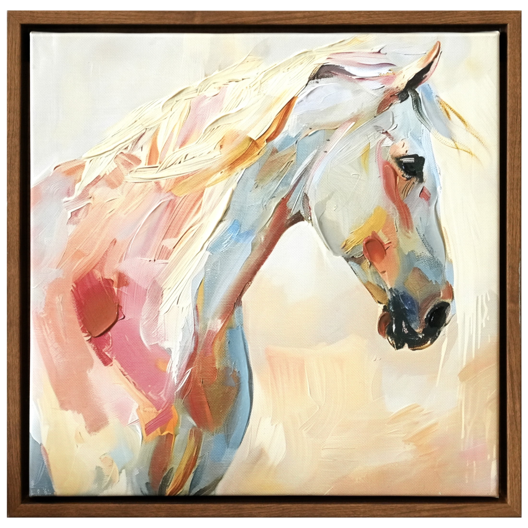 14" x 14" Colorful Horse Painting in Wooden Frame