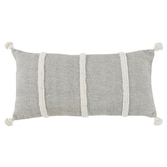 14 x 14 in. Grey & White Cotton Pillow with Tassels Edges
